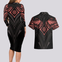 Feminine Polynesian Couples Matching Long Sleeve Bodycon Dress and Hawaiian Shirt Mandala Tattoo Style - Wonder Print Shop