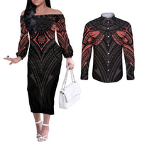 feminine-polynesian-couples-matching-off-the-shoulder-long-sleeve-dress-and-long-sleeve-button-shirts-mandala-tattoo-style