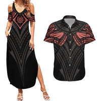 Feminine Polynesian Couples Matching Summer Maxi Dress and Hawaiian Shirt Mandala Tattoo Style - Wonder Print Shop
