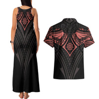Feminine Polynesian Couples Matching Tank Maxi Dress and Hawaiian Shirt Mandala Tattoo Style - Wonder Print Shop