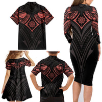 Feminine Polynesian Family Matching Long Sleeve Bodycon Dress and Hawaiian Shirt Mandala Tattoo Style - Wonder Print Shop