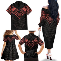 Feminine Polynesian Family Matching Off Shoulder Long Sleeve Dress and Hawaiian Shirt Mandala Tattoo Style - Wonder Print Shop