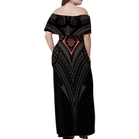 Feminine Polynesian Family Matching Off Shoulder Maxi Dress and Hawaiian Shirt Mandala Tattoo Style - Wonder Print Shop