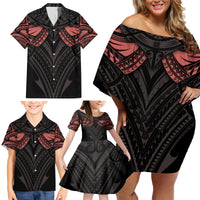 Feminine Polynesian Family Matching Off Shoulder Short Dress and Hawaiian Shirt Mandala Tattoo Style - Wonder Print Shop
