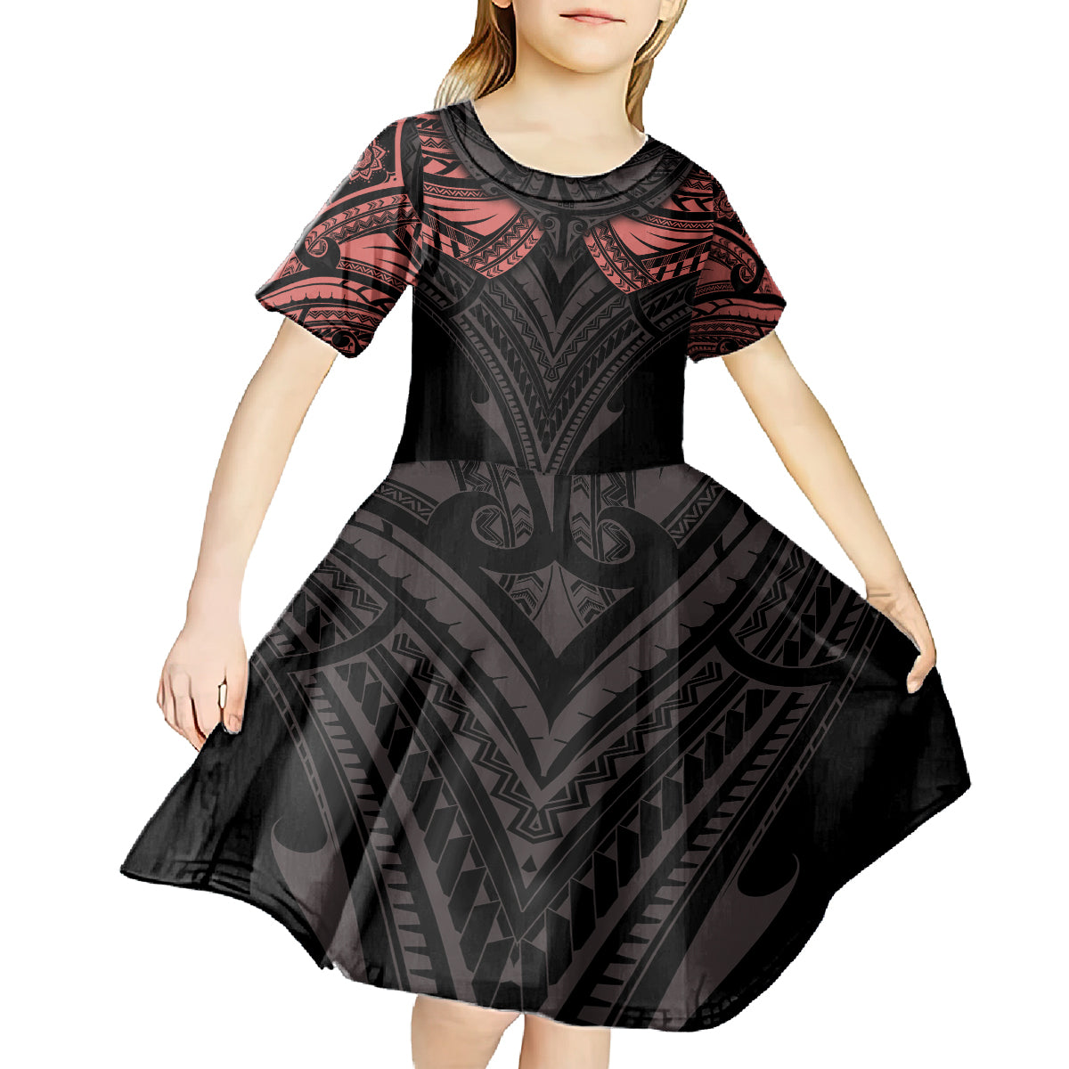 Feminine Polynesian Kid Short Sleeve Dress Mandala Tattoo Style - Wonder Print Shop
