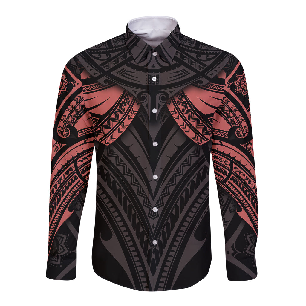 Feminine Polynesian Long Sleeve Button Shirt Mandala Tattoo Style - Wonder Print Shop