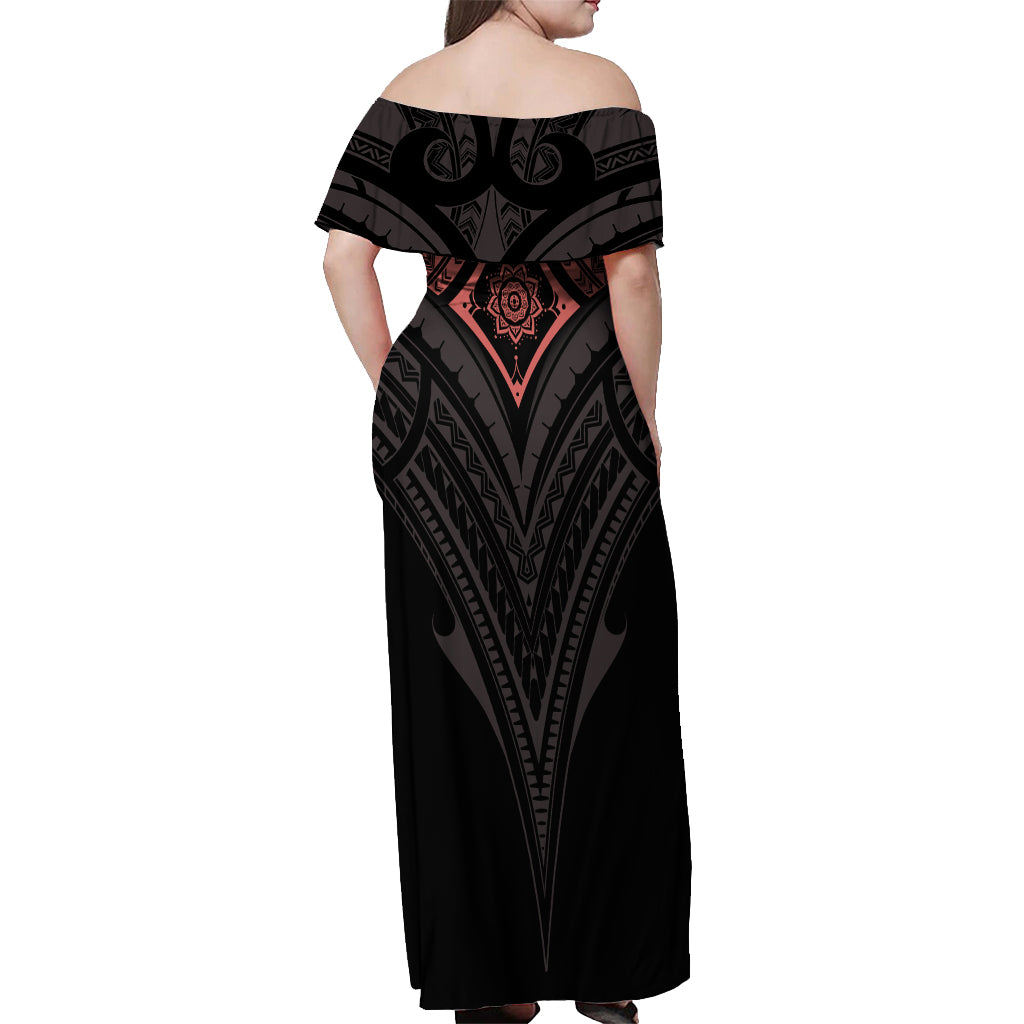 Feminine Polynesian Off Shoulder Maxi Dress Mandala Tattoo Style - Wonder Print Shop