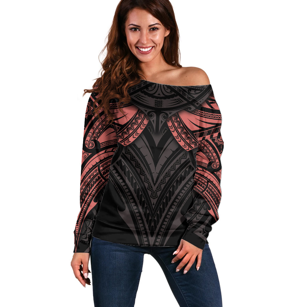 Feminine Polynesian Off Shoulder Sweater Mandala Tattoo Style - Wonder Print Shop