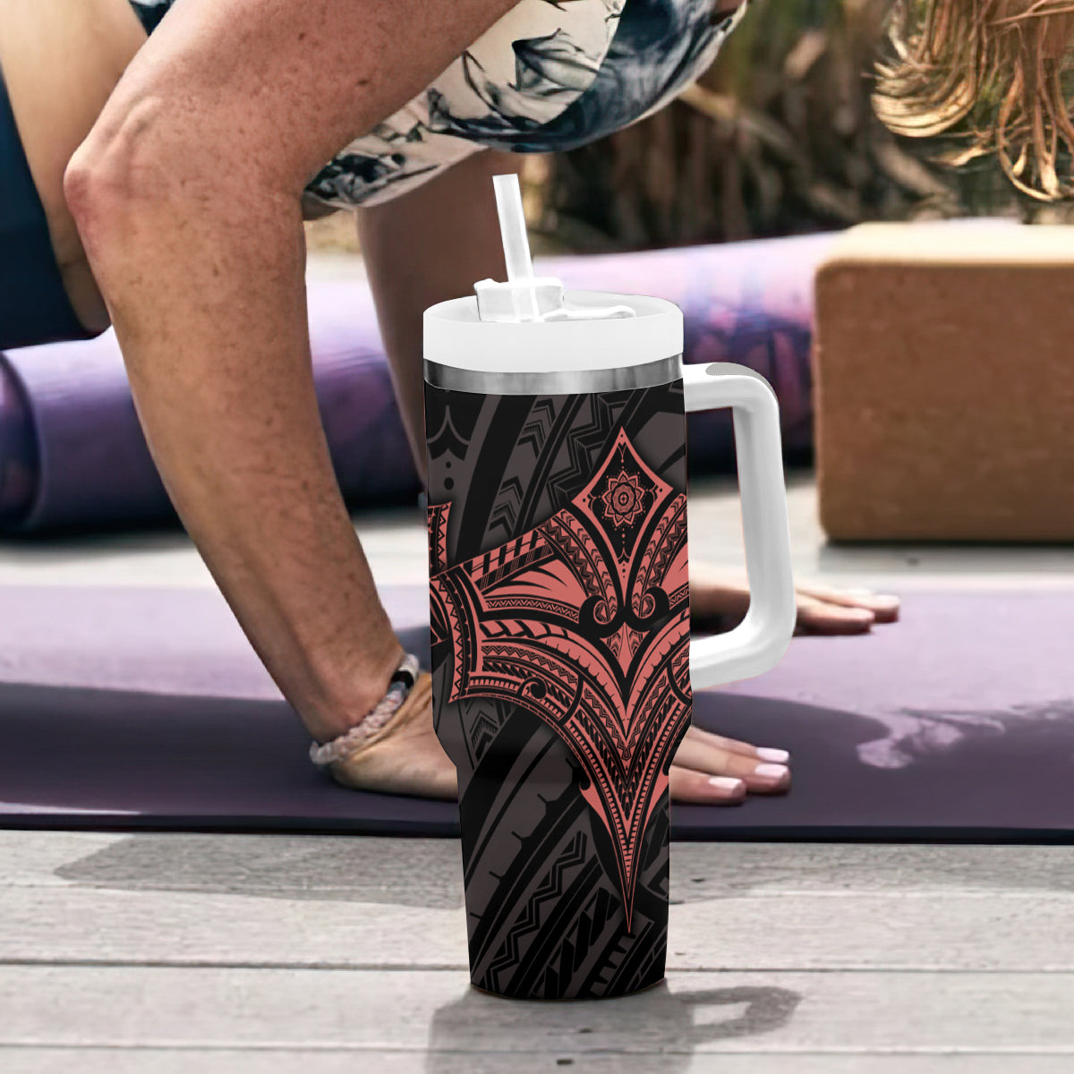 Feminine Polynesian Tumbler With Handle Mandala Tattoo Style - Wonder Print Shop