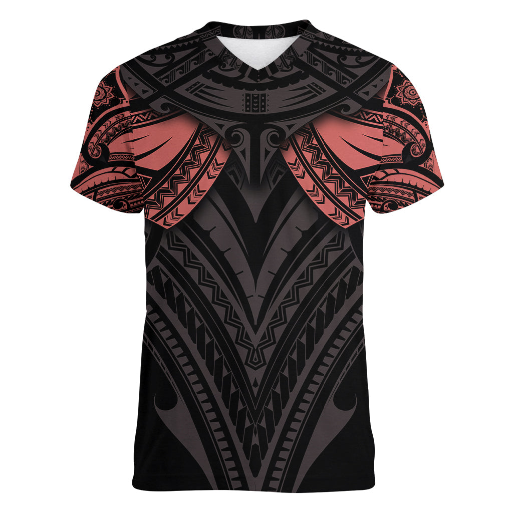 Feminine Polynesian Women V Neck T Shirt Mandala Tattoo Style - Wonder Print Shop