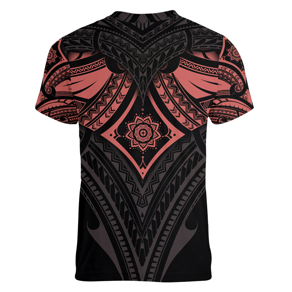 Feminine Polynesian Women V Neck T Shirt Mandala Tattoo Style - Wonder Print Shop