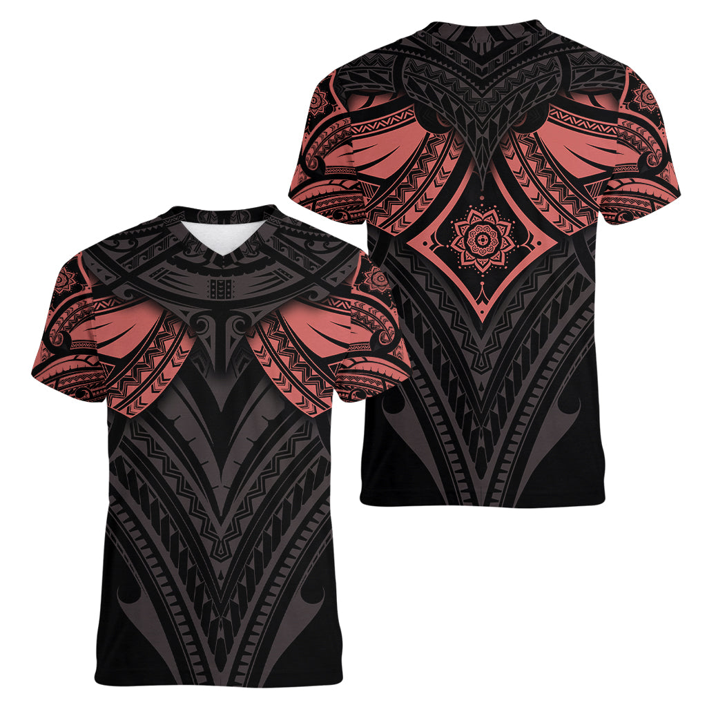 Feminine Polynesian Women V Neck T Shirt Mandala Tattoo Style - Wonder Print Shop
