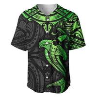 Polynesian Baseball Jersey Hammerhead Shark Tribal Pattern Black Green Version - Wonder Print Shop