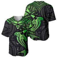 Polynesian Baseball Jersey Hammerhead Shark Tribal Pattern Black Green Version - Wonder Print Shop