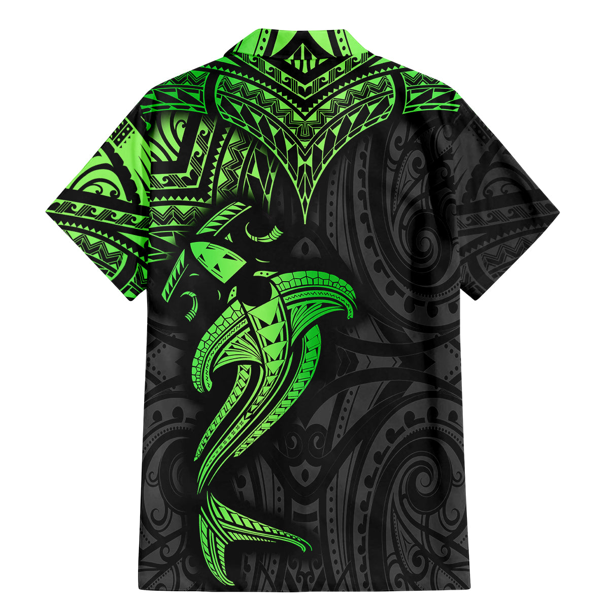 Polynesian Family Matching Mermaid Dress and Hawaiian Shirt Hammerhead Shark Tribal Pattern Black Green Version - Wonder Print Shop