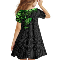 Polynesian Family Matching Off Shoulder Maxi Dress and Hawaiian Shirt Hammerhead Shark Tribal Pattern Black Green Version - Wonder Print Shop