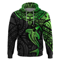 Polynesian Hoodie Hammerhead Shark Tribal Pattern Black Green Version - Wonder Print Shop
