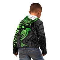Polynesian Kid Hoodie Hammerhead Shark Tribal Pattern Black Green Version - Wonder Print Shop