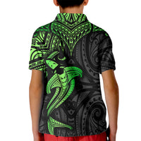 Polynesian Kid Polo Shirt Hammerhead Shark Tribal Pattern Black Green Version - Wonder Print Shop