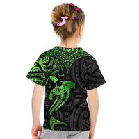 Polynesian Kid T Shirt Hammerhead Shark Tribal Pattern Black Green Version - Wonder Print Shop