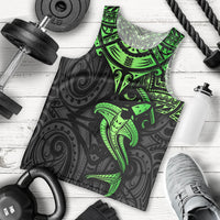 Polynesian Men Tank Top Hammerhead Shark Tribal Pattern Black Green Version - Wonder Print Shop