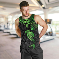 Polynesian Men Tank Top Hammerhead Shark Tribal Pattern Black Green Version - Wonder Print Shop