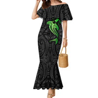 Polynesian Mermaid Dress Hammerhead Shark Tribal Pattern Black Green Version - Wonder Print Shop