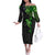 Polynesian Off The Shoulder Long Sleeve Dress Hammerhead Shark Tribal Pattern Black Green Version - Wonder Print Shop