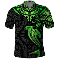 Polynesian Polo Shirt Hammerhead Shark Tribal Pattern Black Green Version - Wonder Print Shop