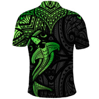 Polynesian Polo Shirt Hammerhead Shark Tribal Pattern Black Green Version - Wonder Print Shop