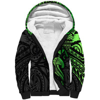 Polynesian Sherpa Hoodie Hammerhead Shark Tribal Pattern Black Green Version - Wonder Print Shop