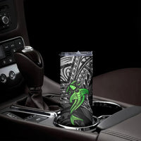 Polynesian Skinny Tumbler Hammerhead Shark Tribal Pattern Black Green Version - Wonder Print Shop