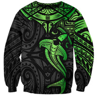 Polynesian Sweatshirt Hammerhead Shark Tribal Pattern Black Green Version - Wonder Print Shop