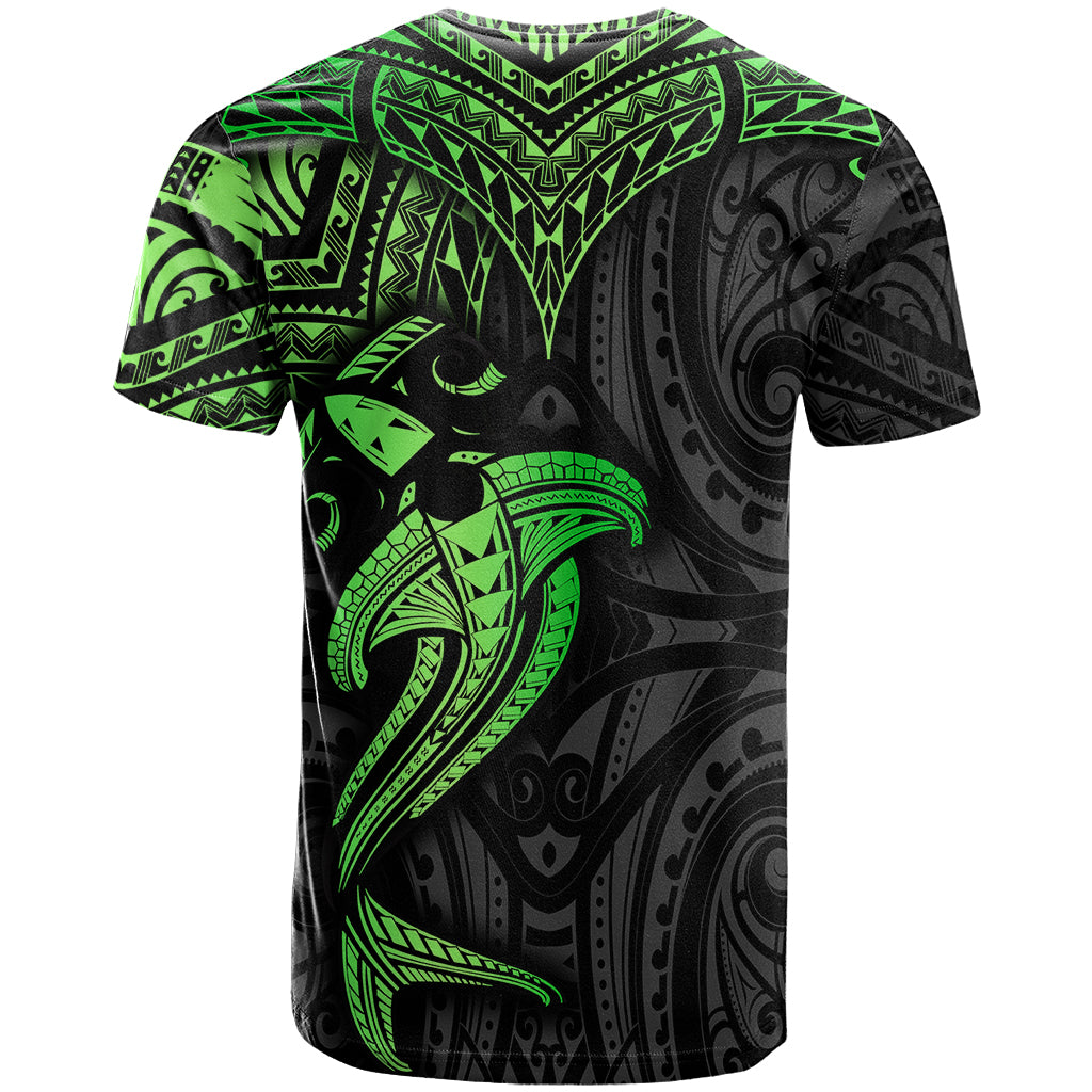 Polynesian T Shirt Hammerhead Shark Tribal Pattern Black Green Version - Wonder Print Shop