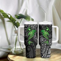 Polynesian Tumbler With Handle Hammerhead Shark Tribal Pattern Black Green Version - Wonder Print Shop
