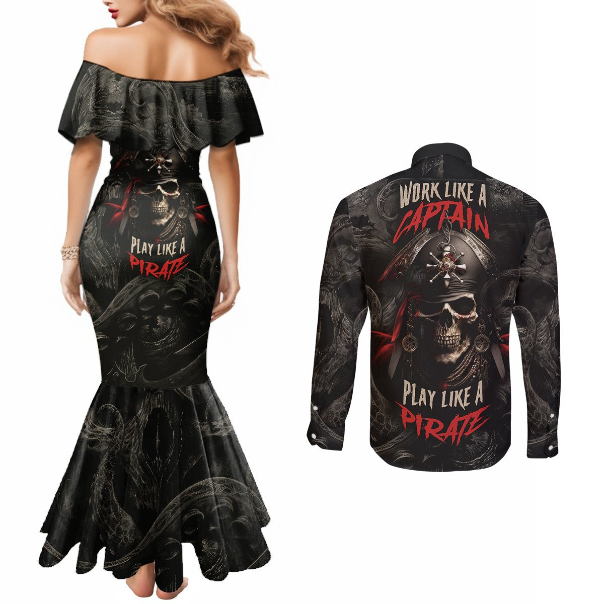 work-like-a-captain-play-like-a-pirate-couples-matching-mermaid-dress-and-long-sleeve-button-shirts