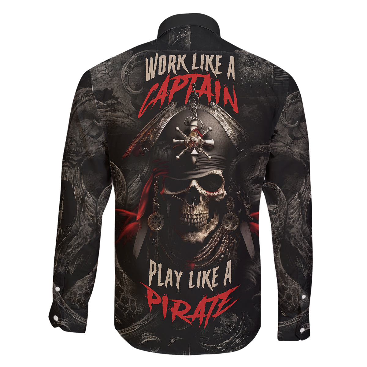 Work Like A Captain Play Like A Pirate Family Matching Long Sleeve Bodycon Dress and Hawaiian Shirt - Wonder Print Shop