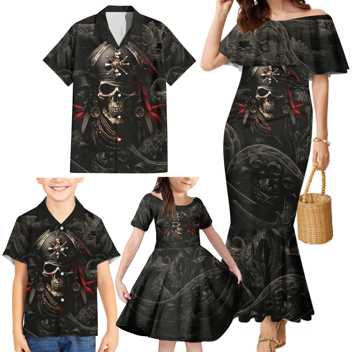 Work Like A Captain Play Like A Pirate Family Matching Mermaid Dress and Hawaiian Shirt - Wonder Print Shop