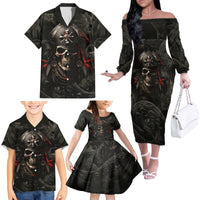 Work Like A Captain Play Like A Pirate Family Matching Off Shoulder Long Sleeve Dress and Hawaiian Shirt - Wonder Print Shop