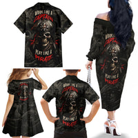 Work Like A Captain Play Like A Pirate Family Matching Off Shoulder Long Sleeve Dress and Hawaiian Shirt - Wonder Print Shop
