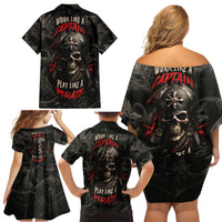 Work Like A Captain Play Like A Pirate Family Matching Off Shoulder Short Dress and Hawaiian Shirt - Wonder Print Shop