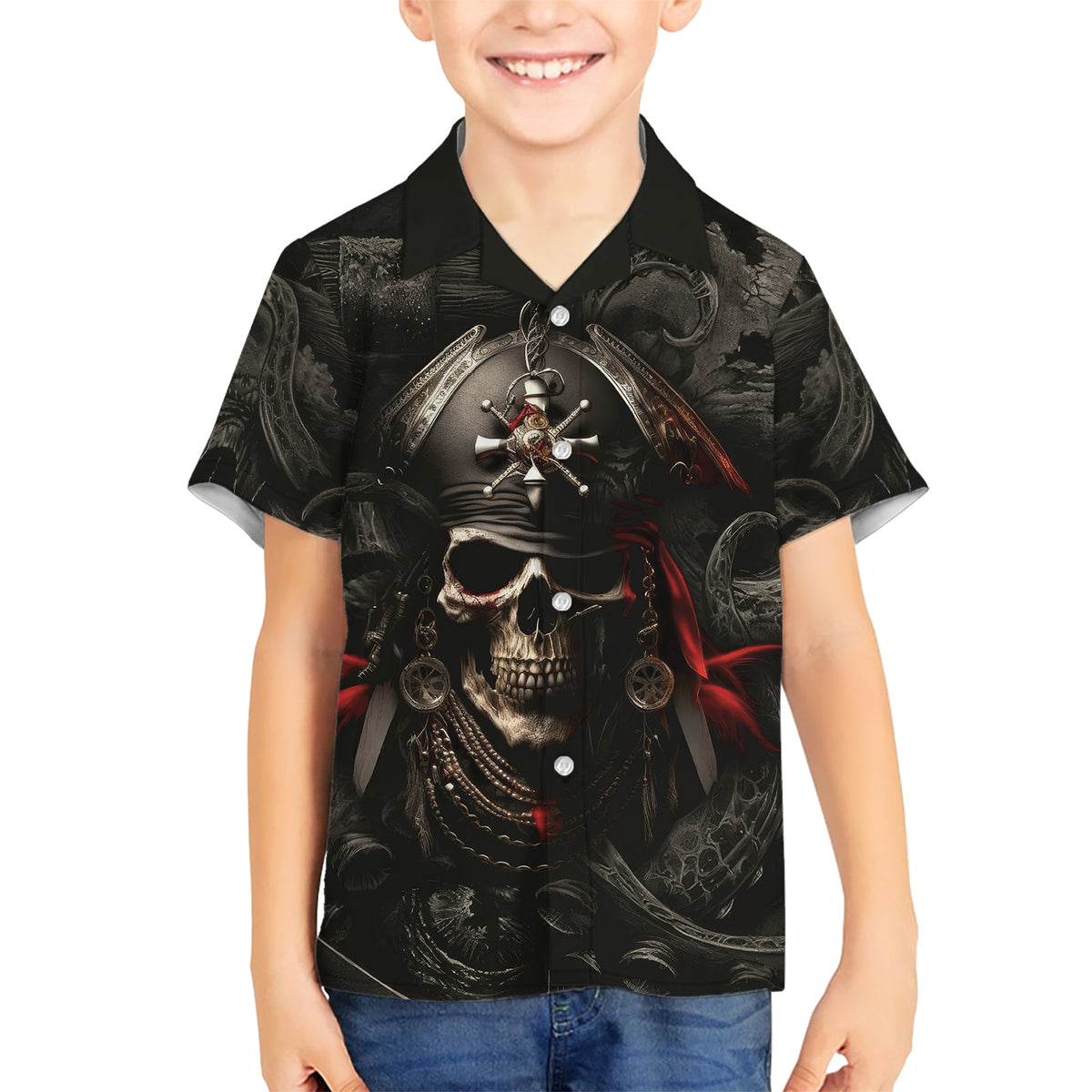 Work Like A Captain Play Like A Pirate Kid Hawaiian Shirt - Wonder Print Shop