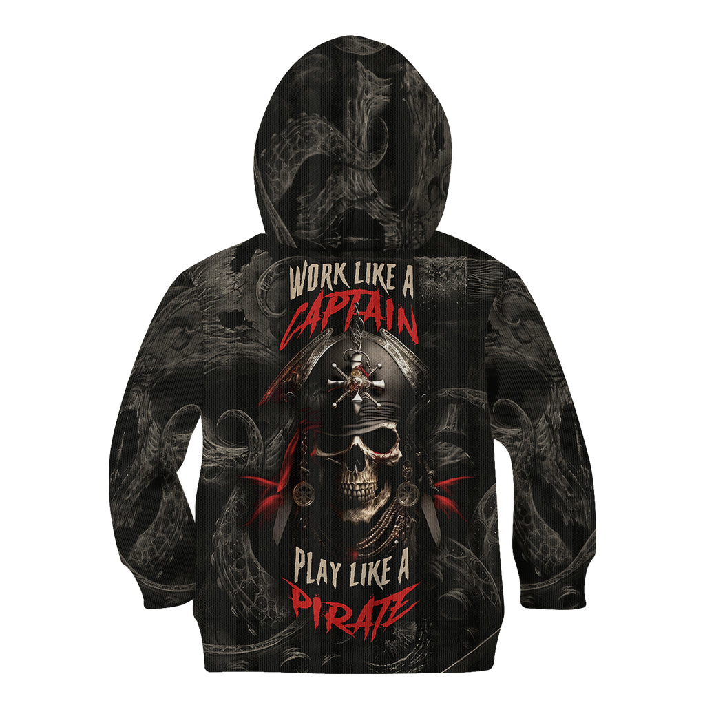 Work Like A Captain Play Like A Pirate Kid Hoodie - Wonder Print Shop
