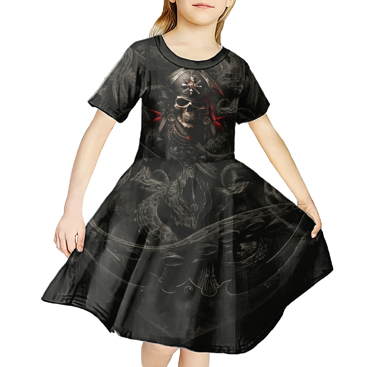 Work Like A Captain Play Like A Pirate Kid Short Sleeve Dress - Wonder Print Shop
