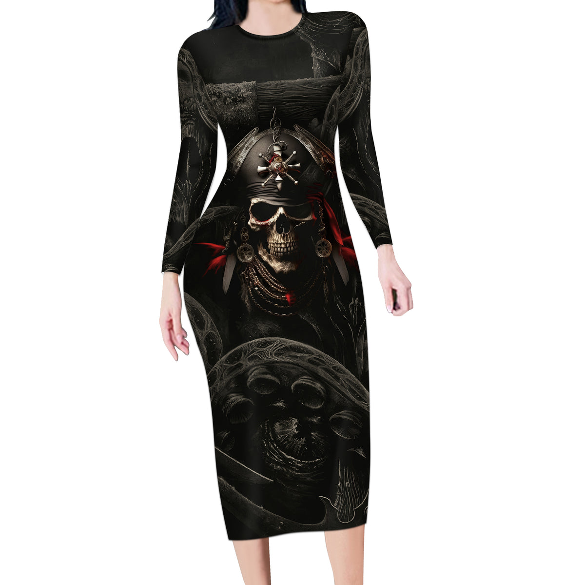 Work Like A Captain Play Like A Pirate Long Sleeve Bodycon Dress - Wonder Print Shop