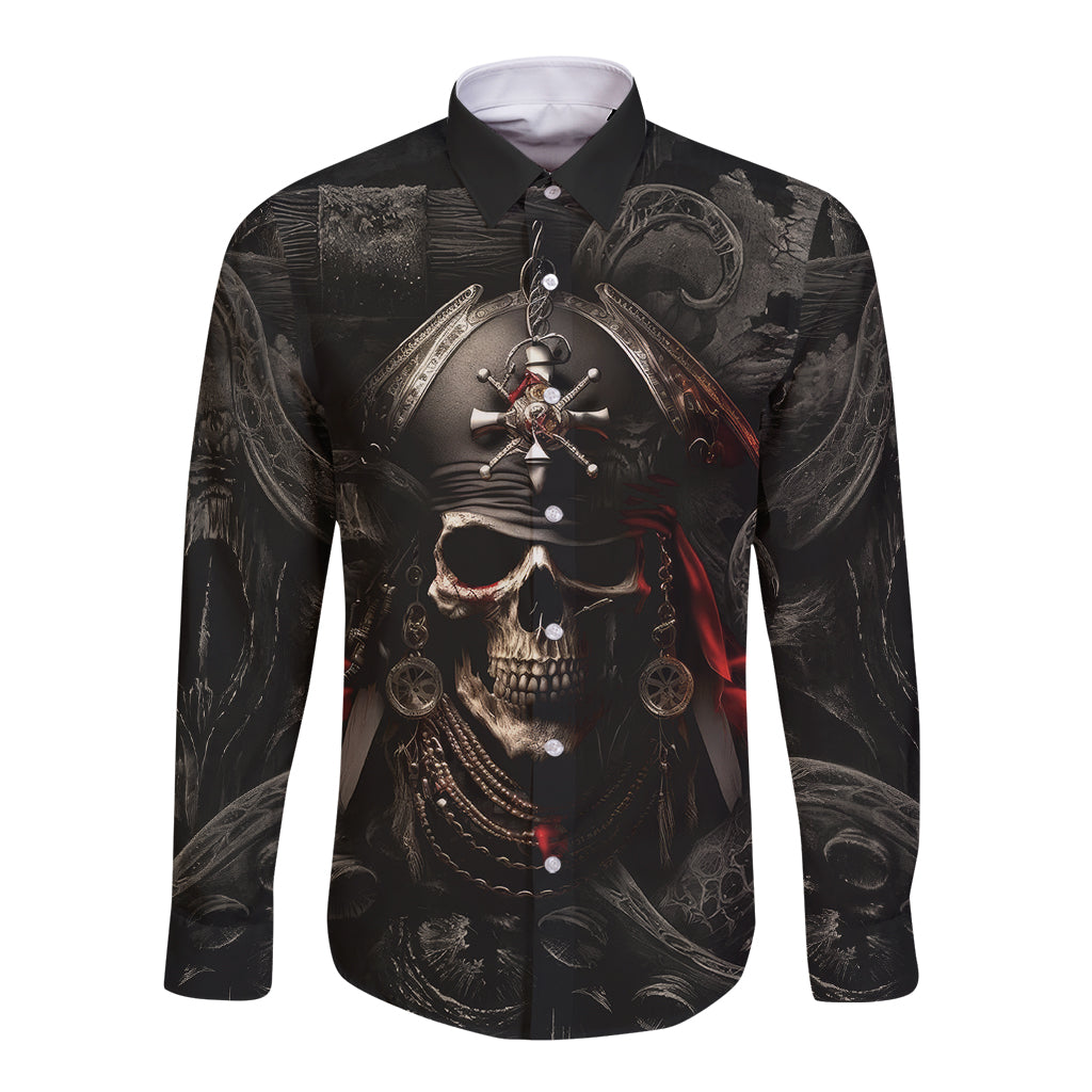 Work Like A Captain Play Like A Pirate Long Sleeve Button Shirt - Wonder Print Shop