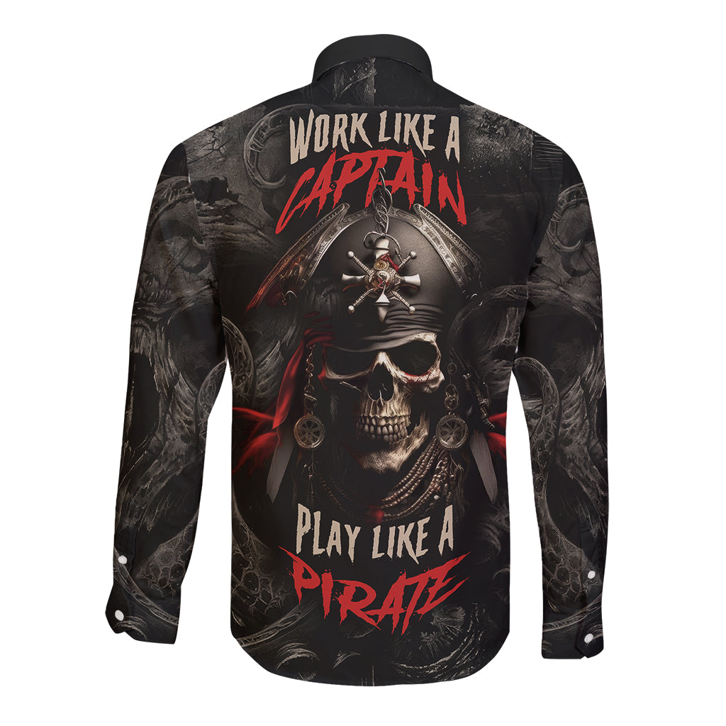 Work Like A Captain Play Like A Pirate Long Sleeve Button Shirt - Wonder Print Shop