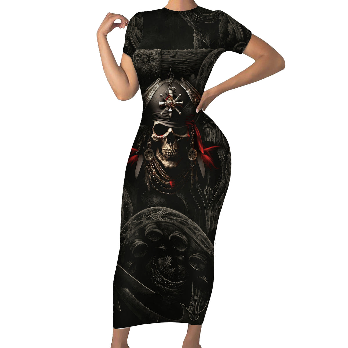 Work Like A Captain Play Like A Pirate Short Sleeve Bodycon Dress - Wonder Print Shop