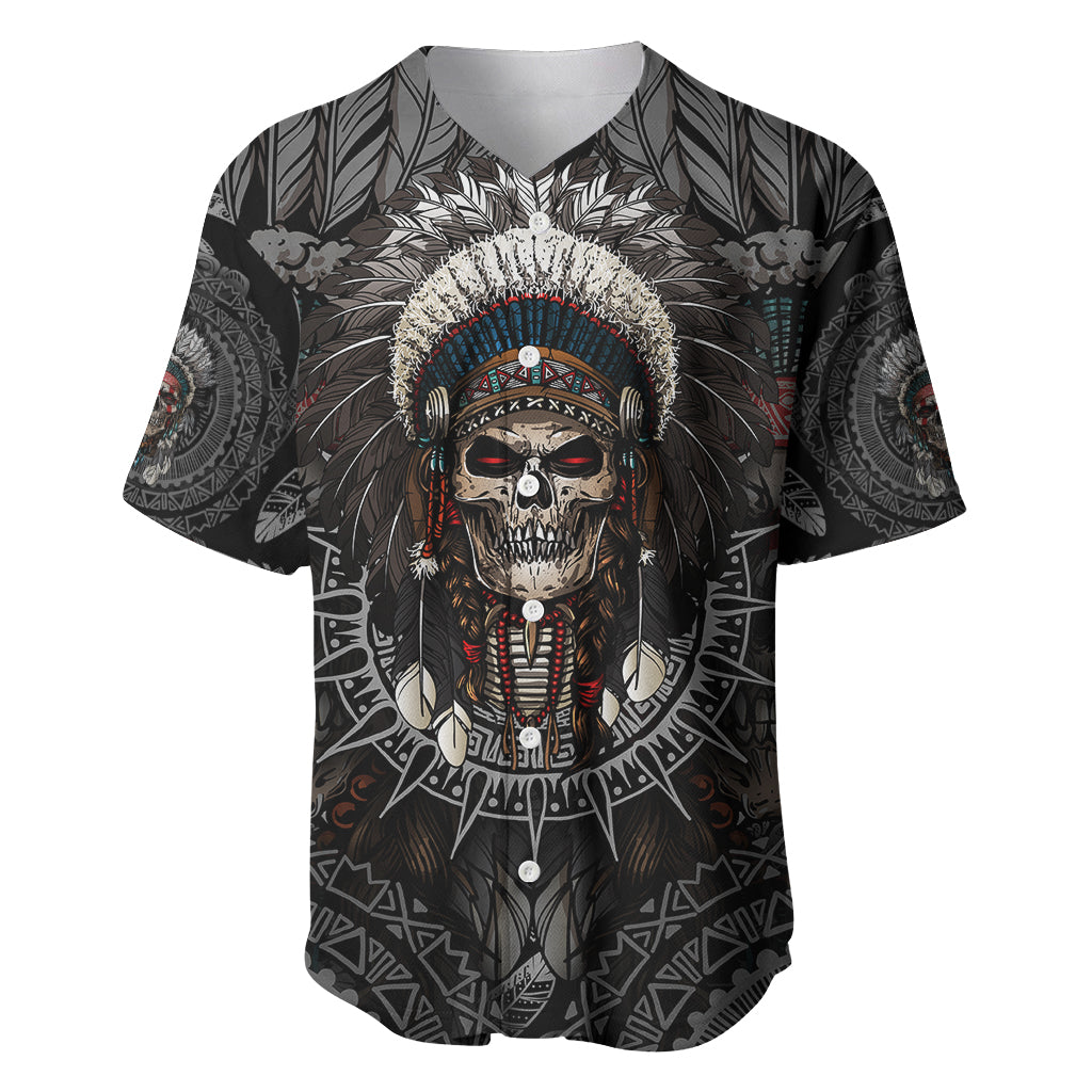 Skull Native American Warrior Baseball Jersey - Wonder Print Shop