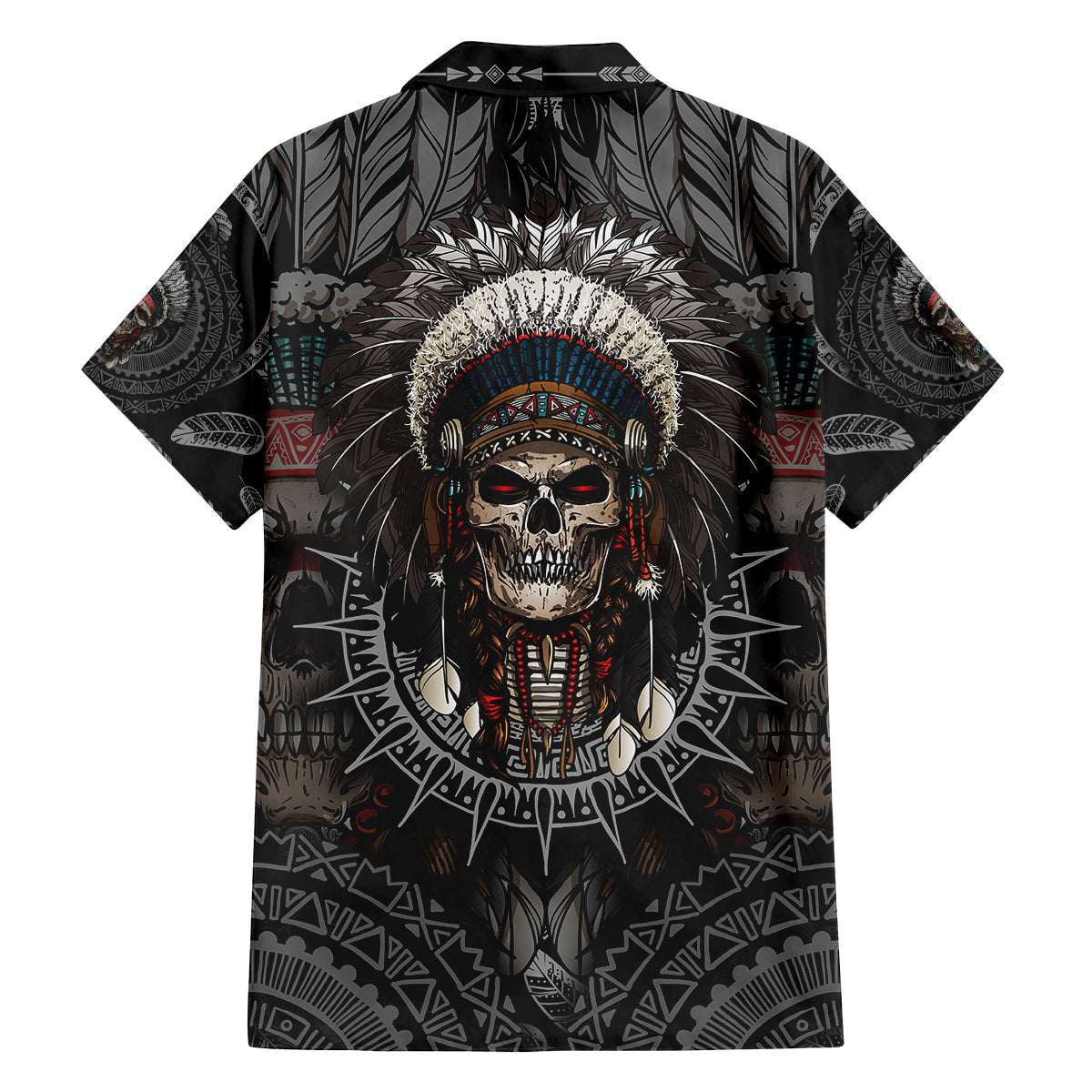 Skull Native American Warrior Family Matching Long Sleeve Bodycon Dress and Hawaiian Shirt - Wonder Print Shop